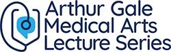 Arthur Gale Medical Arts Lecture Series in dark blue text on white with a stethoscope logo to the left 