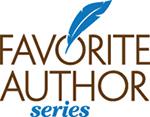 Favorite Author Series logo - Capitalized brown letters with a blue quill through the O in Favorite and series in blue lowercase letters