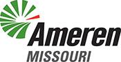Ameren Missouri - logo black text with green circular sunlight on left with white background