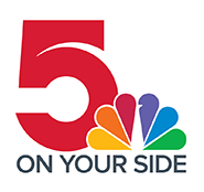 KSDK logo - Red 5 with colorful peacock to the right ON YOUR SIDE in black text below