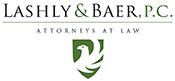 Lashly & Baer, P.C. Attorneys At Law - black and green text on top of green shield with a white bird